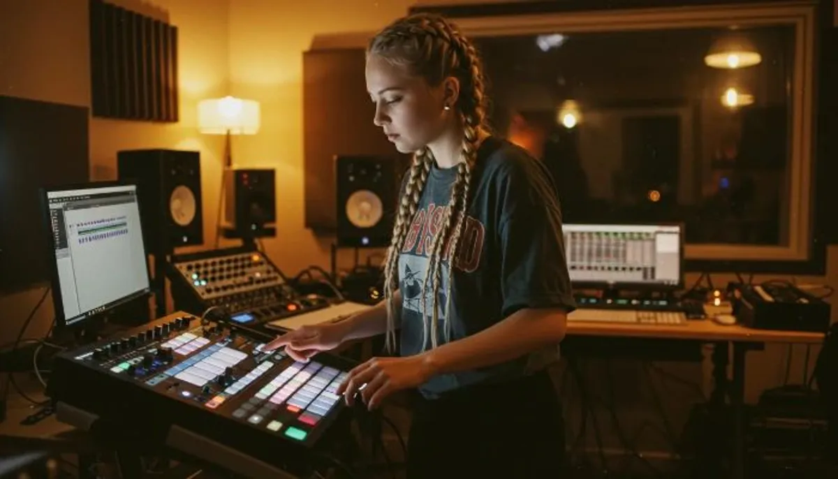 jovem usando uma drum machine