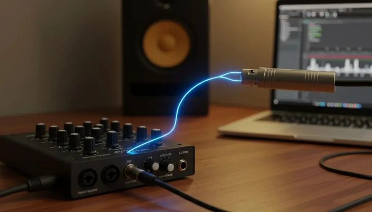 exemplo conceitual de phantom power em uma interface de áudio