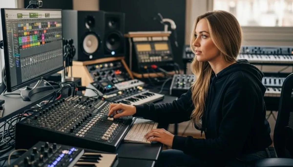 produtora musical ouvindo audio samples