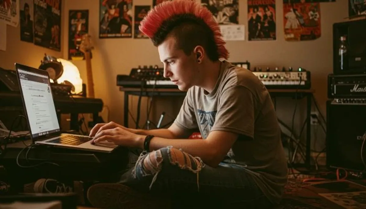 jovem músico criando uma campanha de crowdfunding