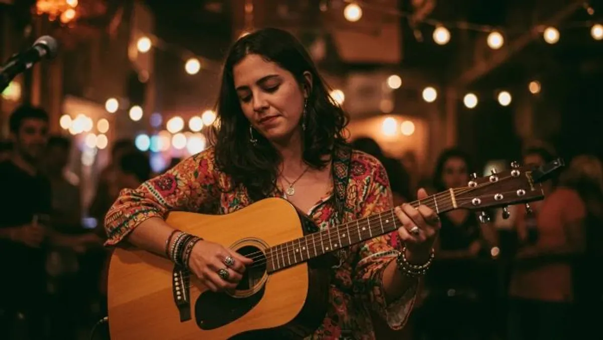 helena tocando violão em público