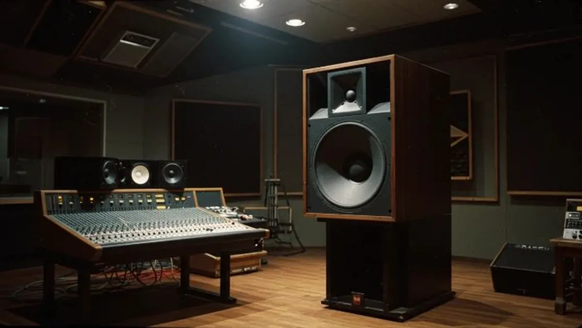 monitor de audio enorme em um estudio de gravaçao